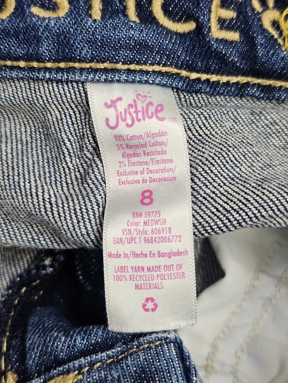 Justice Mini Mom Rainbow Embellished Distressed Jean Shorts, Sz 8